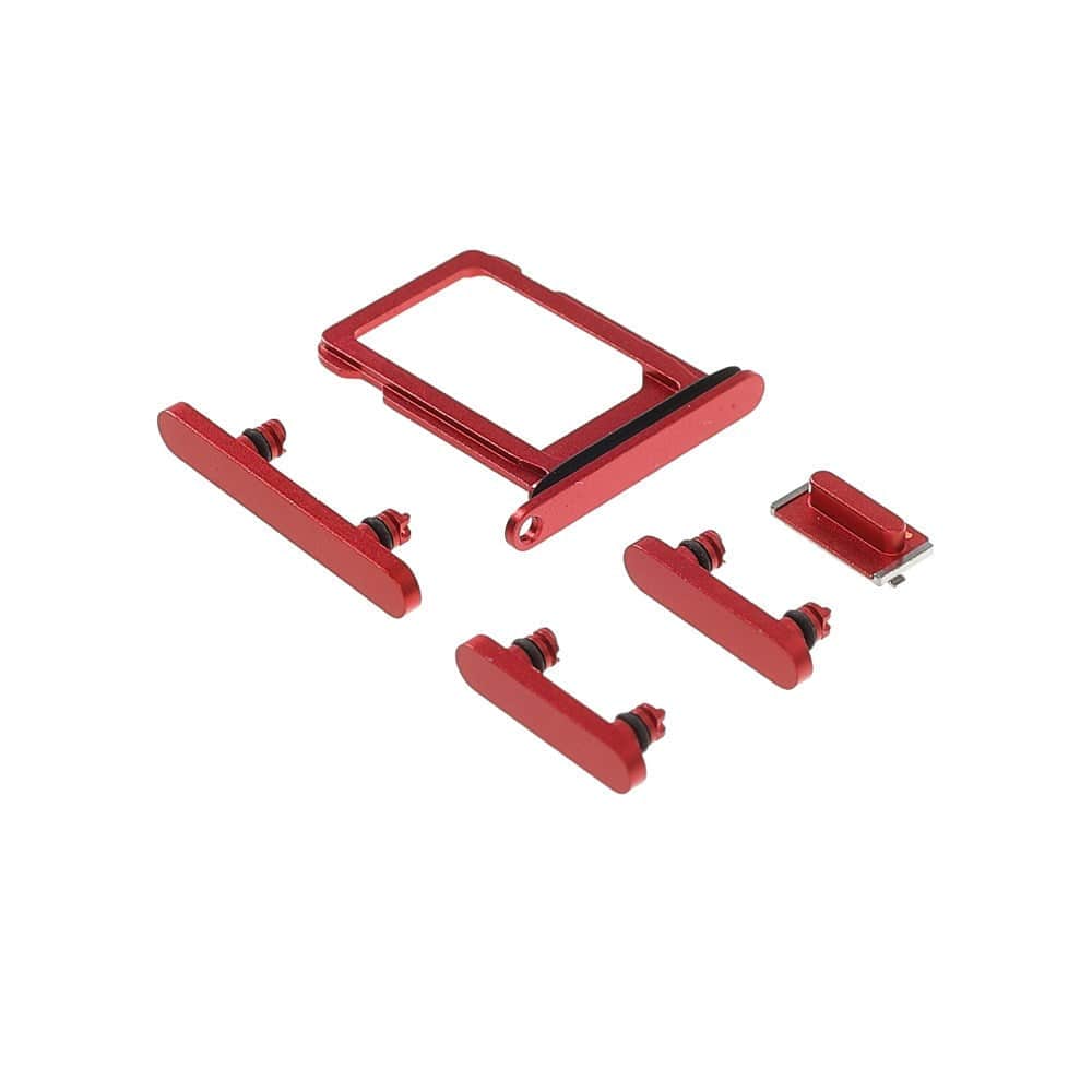 Pièce compatible Composants Pack boutons volume + vibreur + power + Tiroir SIM iPhone 13 Mini Rouge